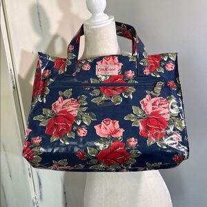Cath Kidston Floral Tote Bag Navy Rose Print Coated Canvas Large Shopper